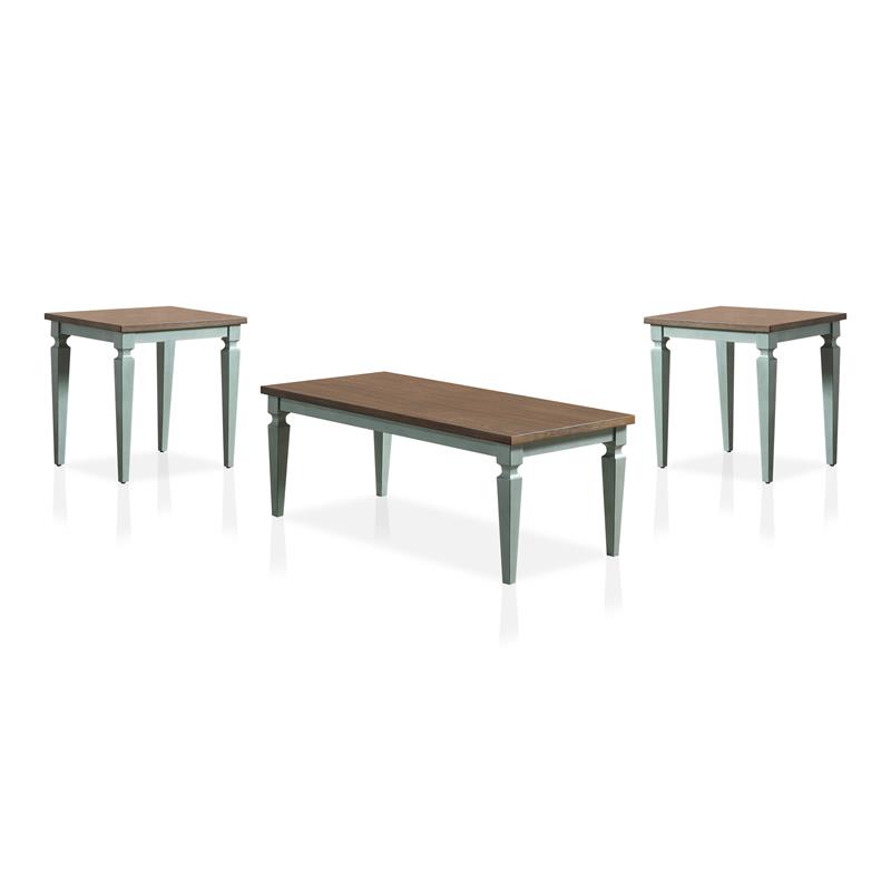 Bowery Hill Transitional Wood 3-Piece Coffee Table Set in Antique Blue
