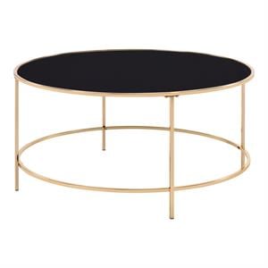 Bowery Hill Contemporary Glass Top Round Coffee Table in Gold