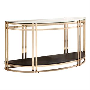 bowery hill contemporary glass top console table in gold