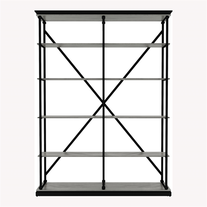 Bowery Hill Industrial Metal 58-Inch Bookcase in Antique Gray