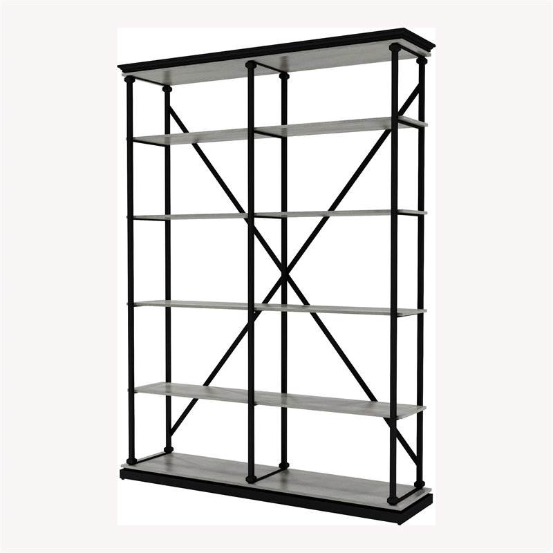 Bowery Hill Industrial Metal 58-Inch Bookcase in Antique Gray
