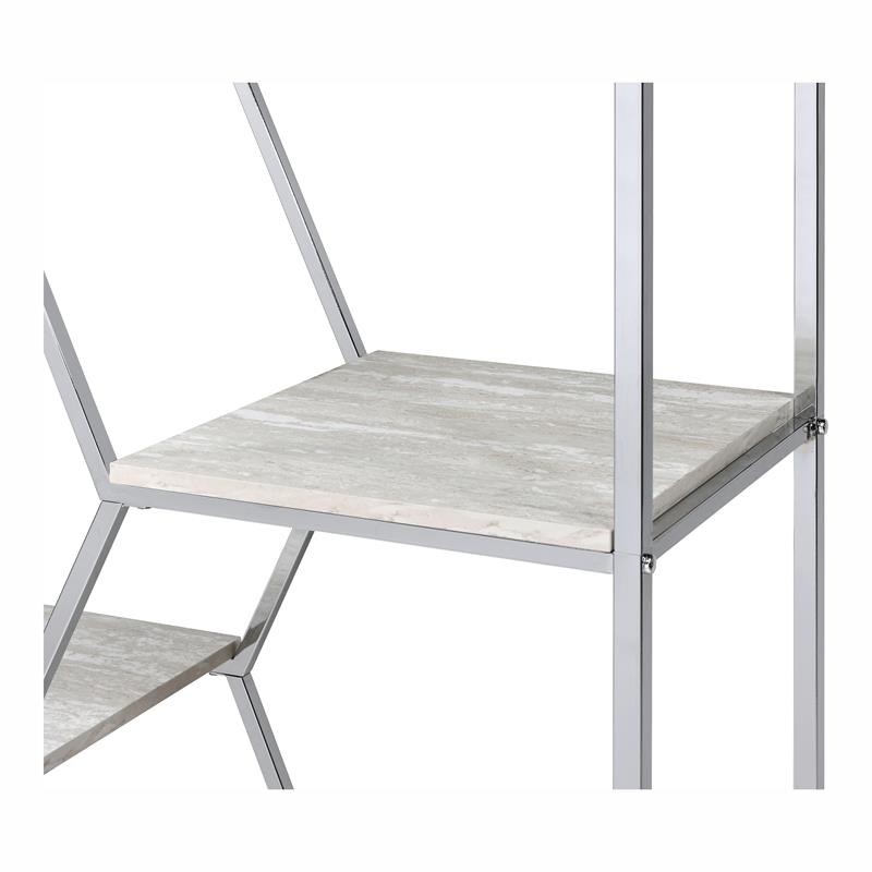 Bowery Hill Modern Metal 7-Shelf Bookcase in Chrome and White