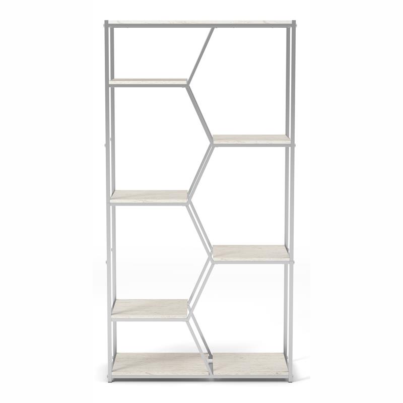 Bowery Hill Modern Metal 7-Shelf Bookcase in Chrome and White
