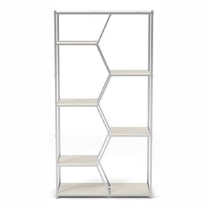 bowery hill modern metal 7-shelf bookcase in chrome and white