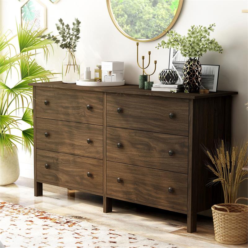 Bowery Hill Transitional Wood 6-Drawer Dresser in Wenge