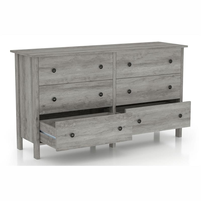 Bowery Hill Transitional Wood 6-Drawer Dresser in Gray Oak