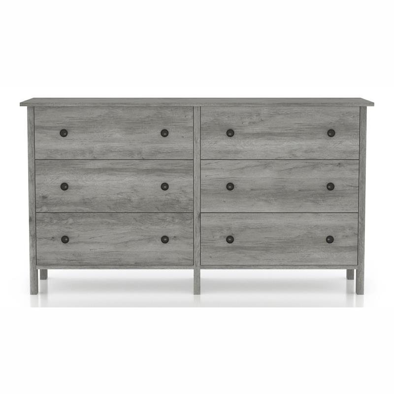 Bowery Hill Transitional Wood 6-Drawer Dresser in Gray Oak