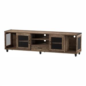 bowery hill industrial wood tv stand with casters in oak