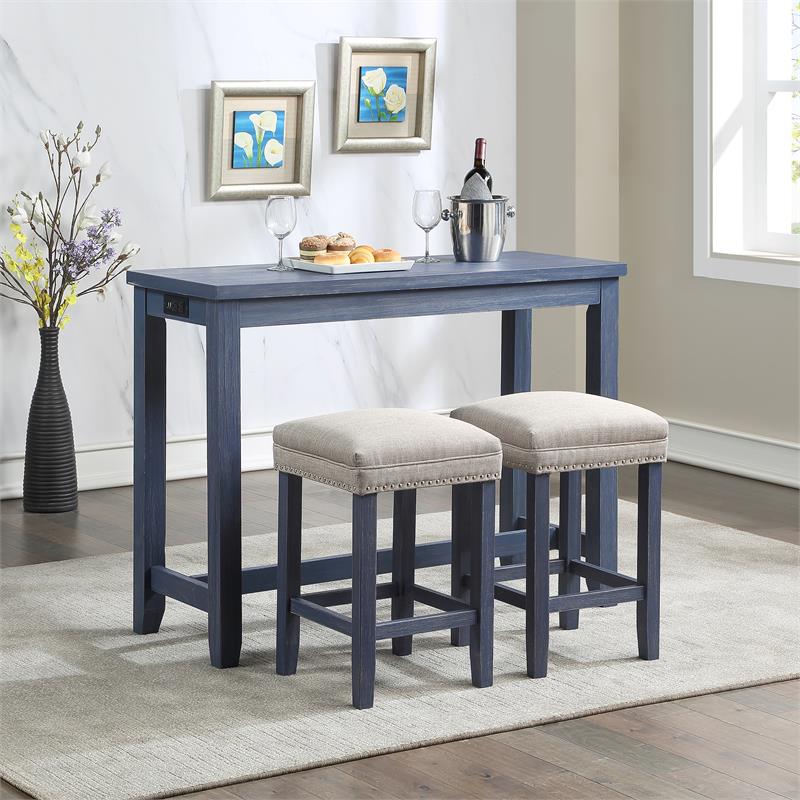 Bowery Hill Wood Antique Blue Counter Height Dining Set Rectangular 48