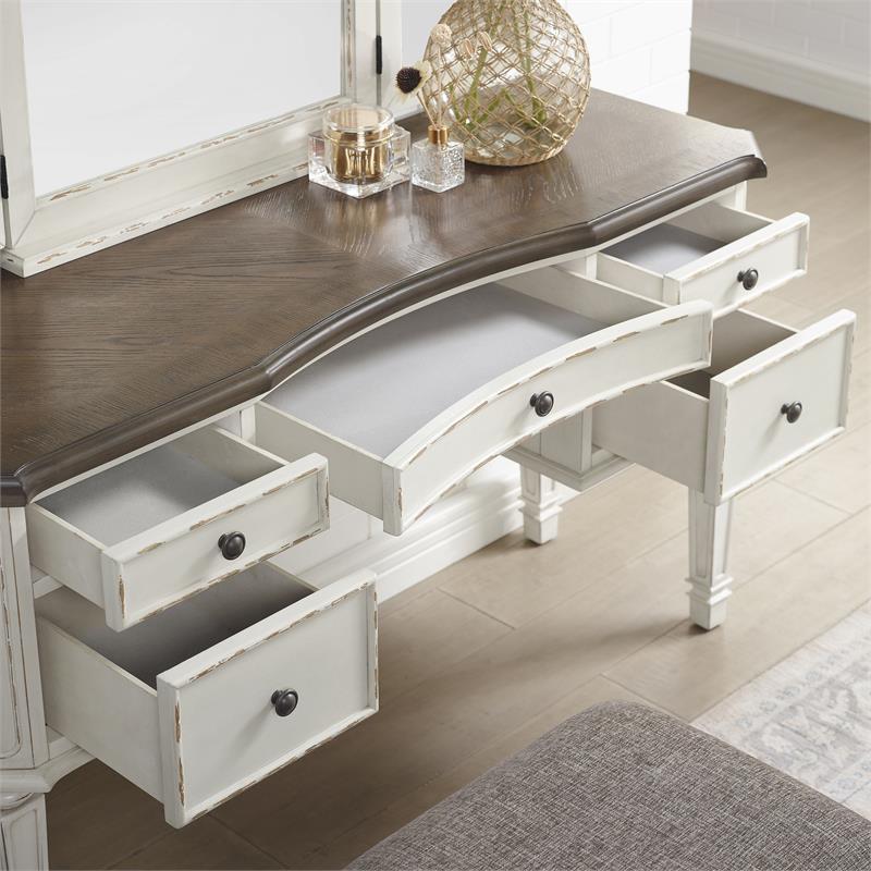 Bowery Hill Transitional Wood 3-Piece Vanity Set in Antique White