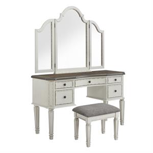 bowery hill transitional wood 3-piece vanity set in antique white
