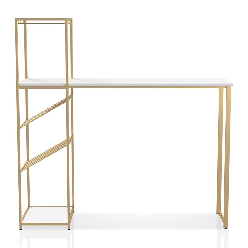 Bowery Hill Contemporary Metal Bar Table with Wine Shelf in Gold