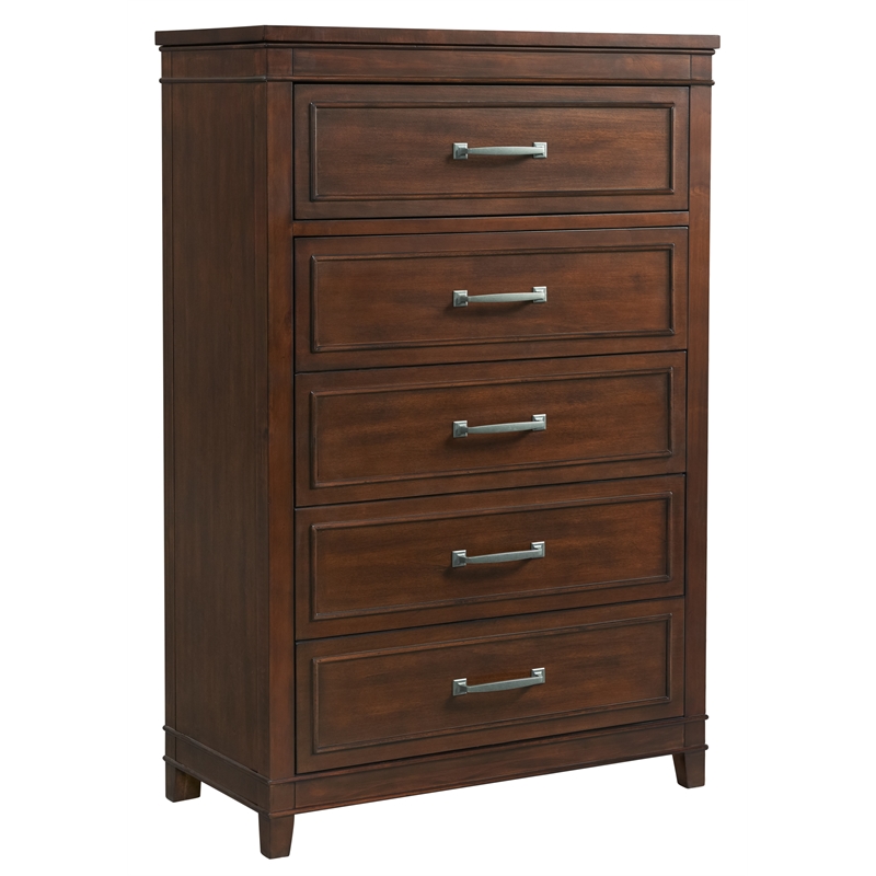 Bowery Hill Coastal 5 Drawer Wood Chest in Coffee Brown Walnut