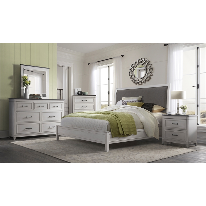 Bowery Hill Coastal 5 Drawer Wood Chest in White with Gray Top