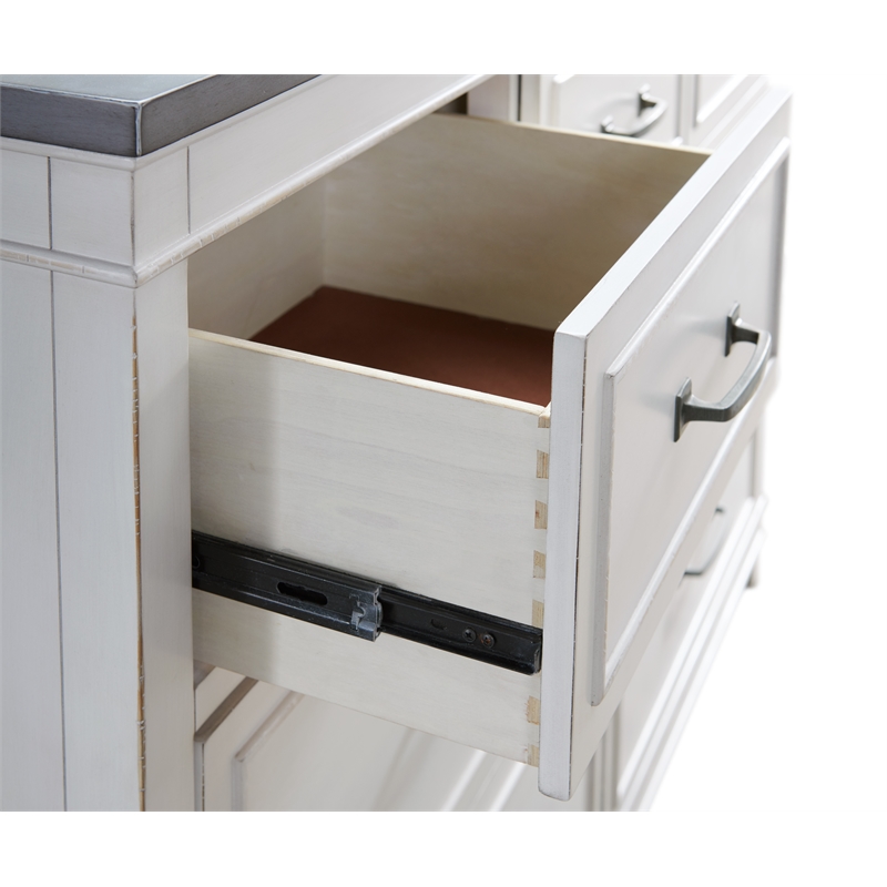 Bowery Hill Coastal 5 Drawer Wood Chest in White with Gray Top