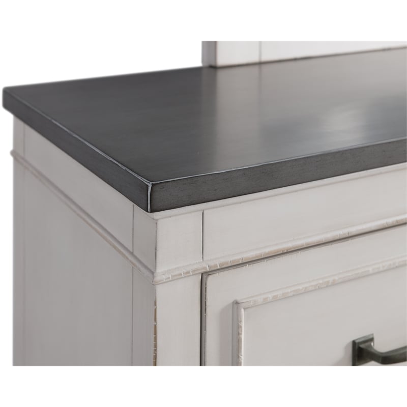 Bowery Hill Coastal 5 Drawer Wood Chest in White with Gray Top