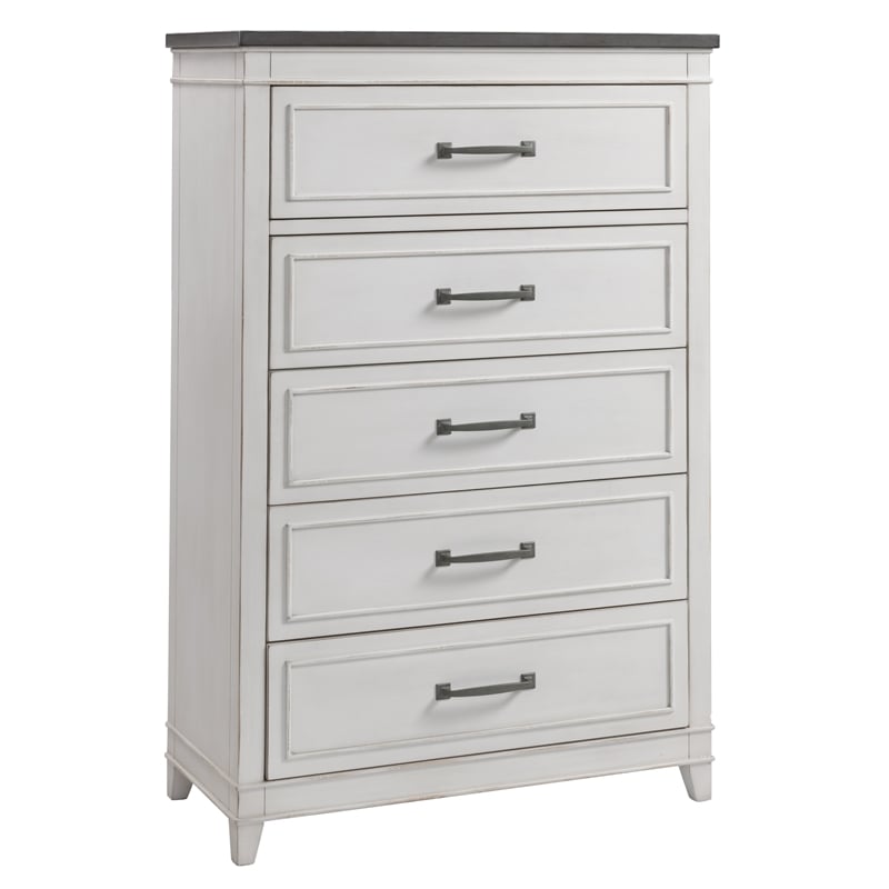 Bowery Hill Coastal 5 Drawer Wood Chest in White with Gray Top