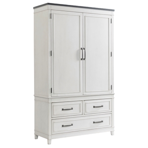 bowery hill coastal 3 wood drawer armoire in white with gray top