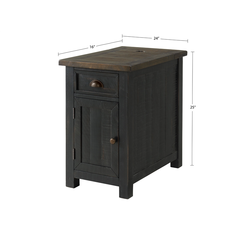 Bowery Hill Coastal Wood Chairside Table in Power Black and Brown