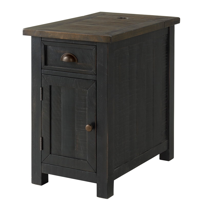 Bowery Hill Coastal Wood Chairside Table in Power Black and Brown