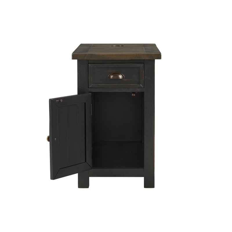 Bowery Hill Coastal Wood Chairside Table in Power Black and Brown