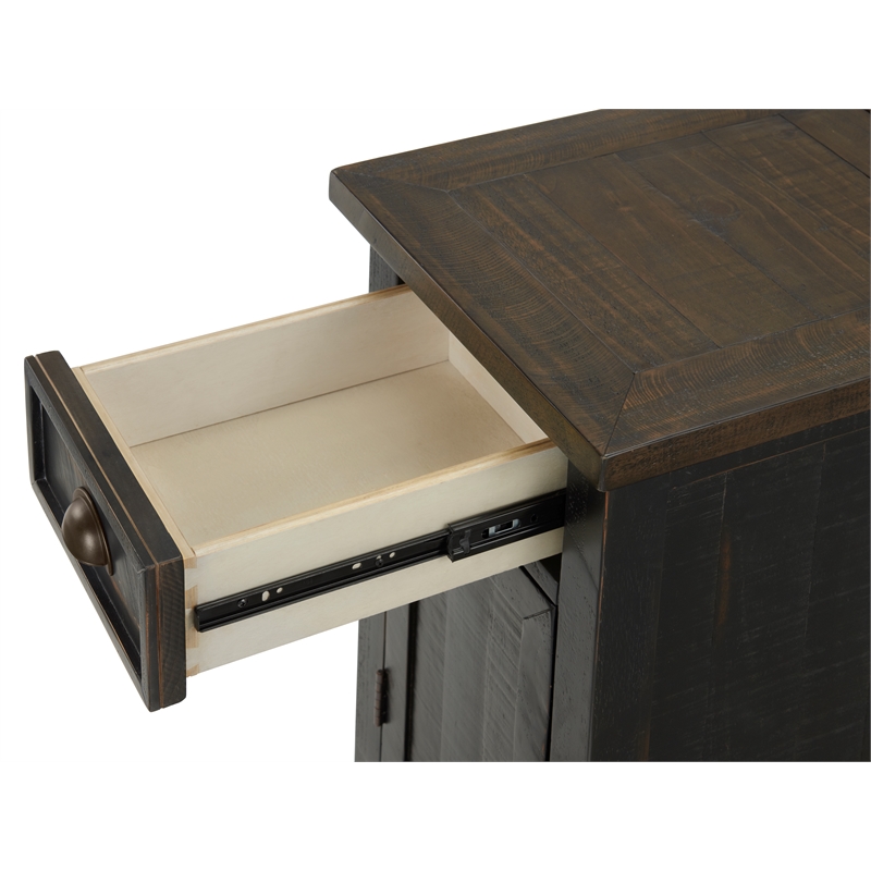 Bowery Hill Coastal Wood Chairside Table in Power Black and Brown
