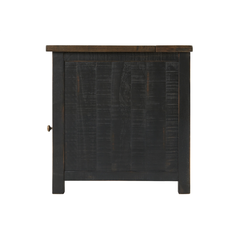 Bowery Hill Coastal Wood Chairside Table in Power Black and Brown