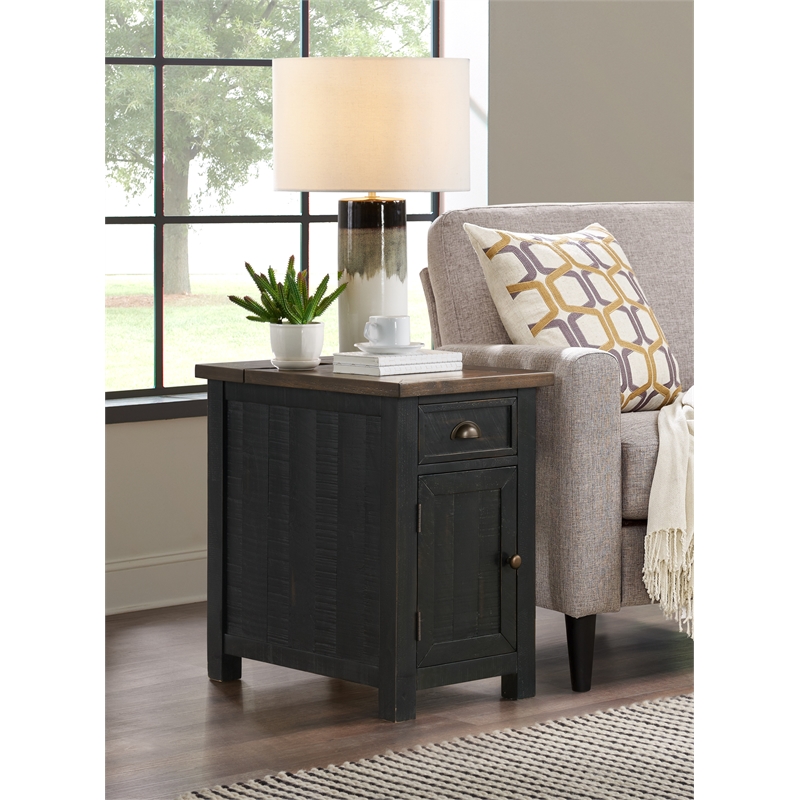 Bowery Hill Coastal Wood Chairside Table in Power Black and Brown