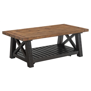 Bowery Hill 50&quot Solid Wood Coffee Table Black Stain and Natural