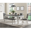 Bowery Hill Coastal Dining Bench in Antique White and Grey Linen