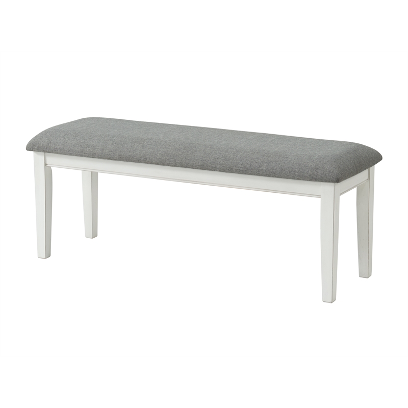 Bowery Hill Coastal Dining Bench in Antique White and Grey Linen