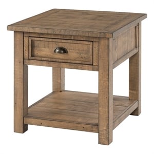 Bowery Hill 1 Drawer Farmhouse Solid Wood End Table in Brown