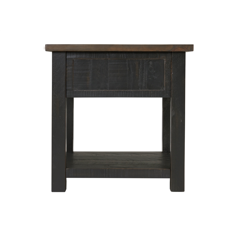 Bowery Hill Farmhouse Solid Wood 1 Drawer End Table in Black and Brown
