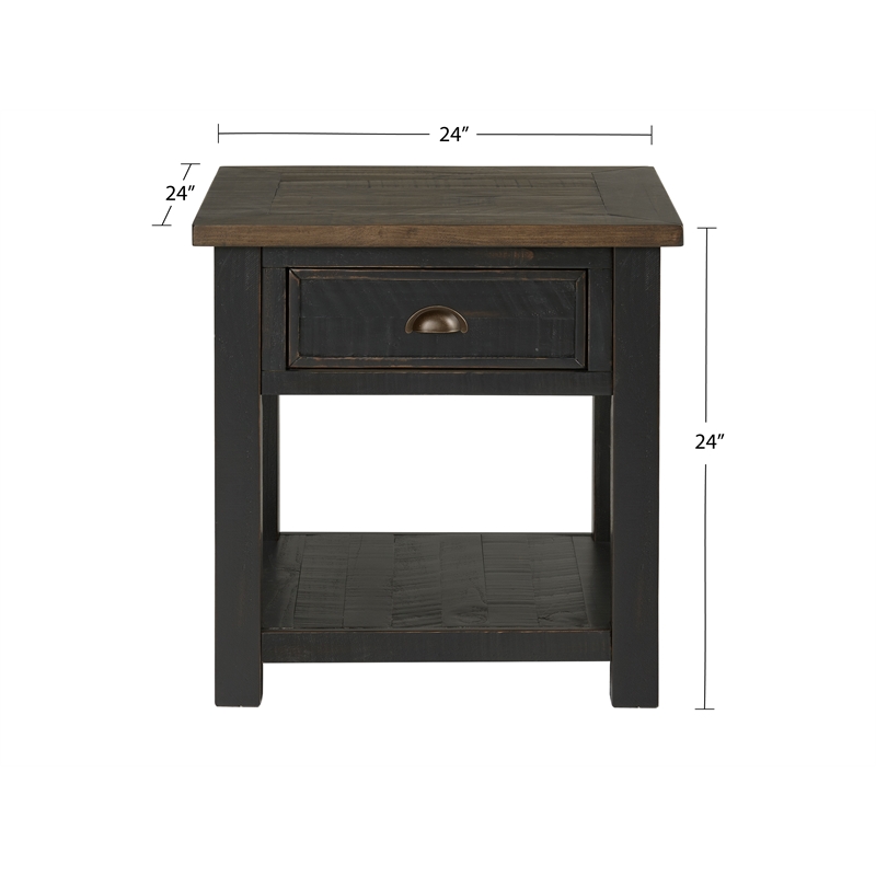 Bowery Hill Farmhouse Solid Wood 1 Drawer End Table in Black and Brown