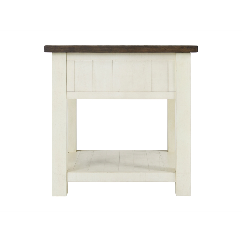 Bowery Hill Solid Wood Cream White and Brown End Table Rectangular Storage 24