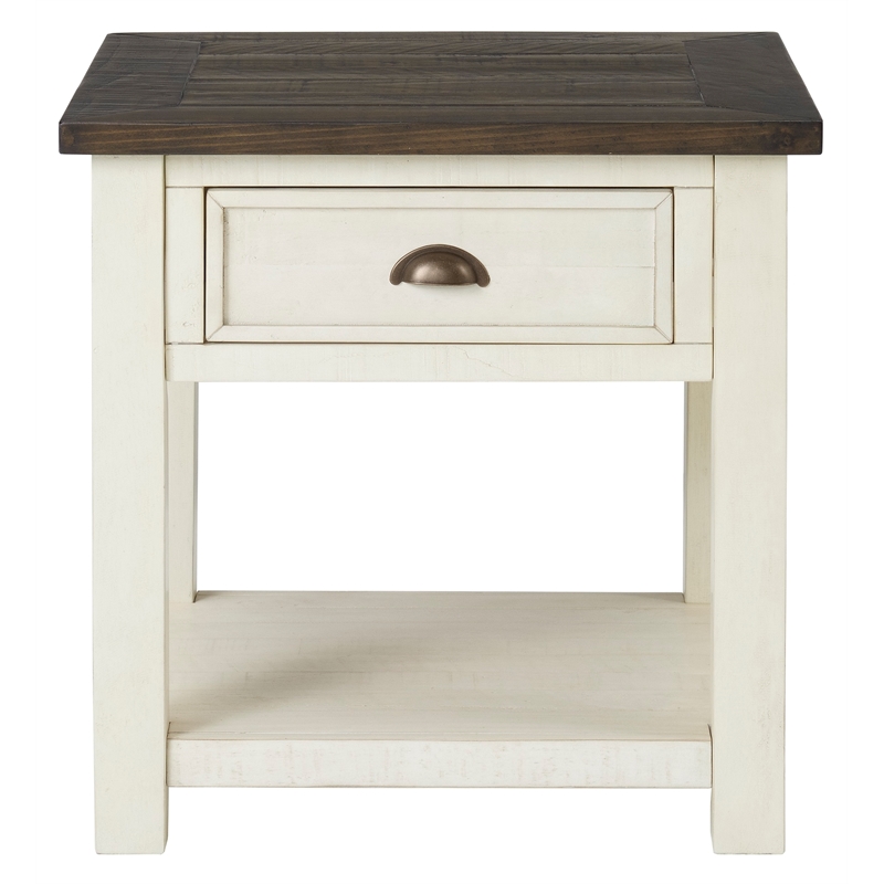 Bowery Hill Solid Wood Cream White and Brown End Table Rectangular Storage 24