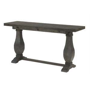 bowery hill farmhouse solid wood flip top sofa table in gray