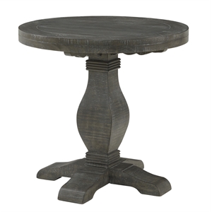 bowery hill farmhouse solid wood round end table in gray
