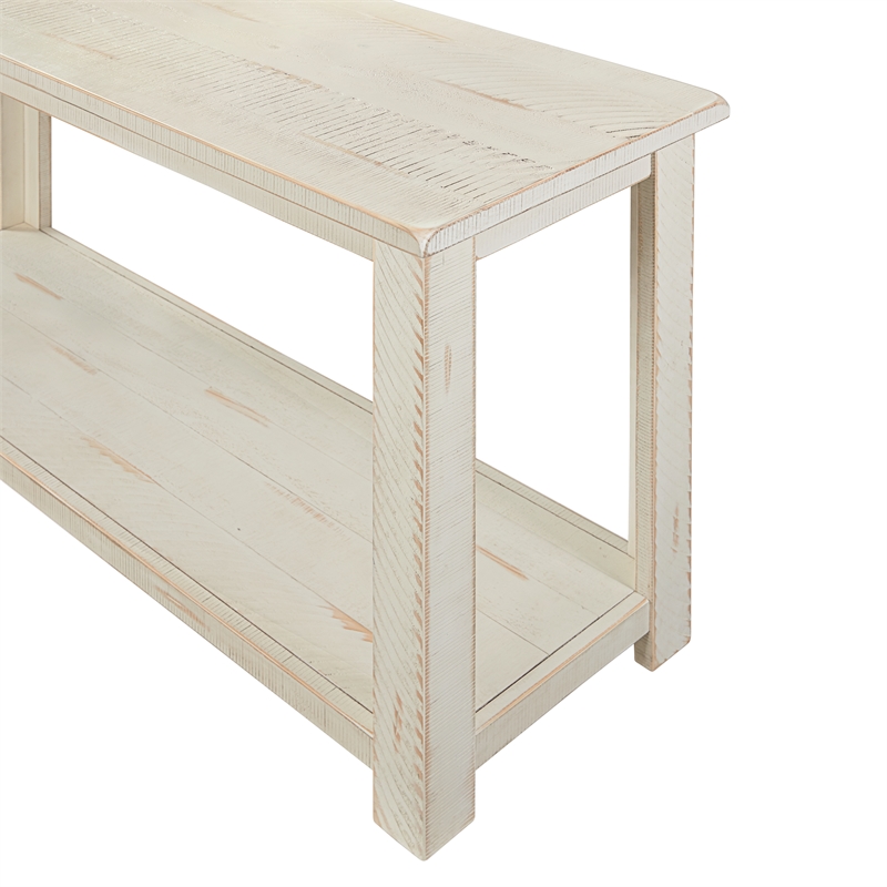 Bowery Hill Farmhouse Solid Wood Sofa Console Table in Antique White