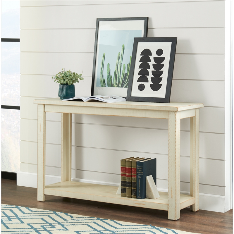 Bowery Hill Farmhouse Solid Wood Sofa Console Table in Antique White