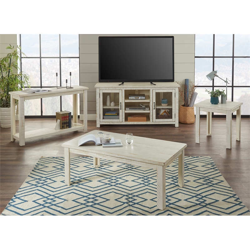 Bowery Hill Farmhouse Solid Wood Sofa Console Table in Antique White