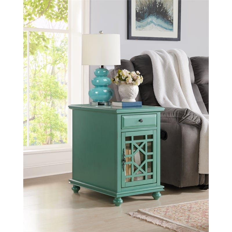 Bowery Hill Traditional Chairside Table with Power in Antique Teal Green