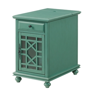 bowery hill traditional chairside table with power in antique teal green