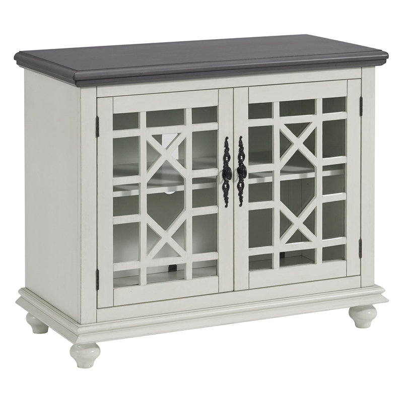 Bowery Hill Traditional Small Spaces TV Stand in White with Gray Top
