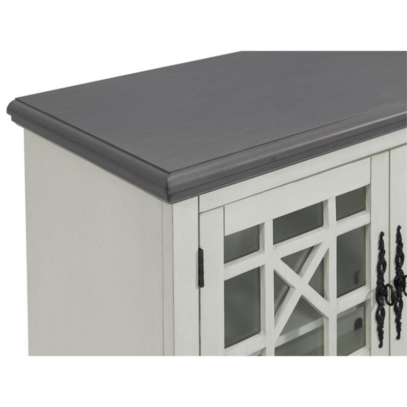 Bowery Hill Traditional Small Spaces TV Stand in White with Gray Top