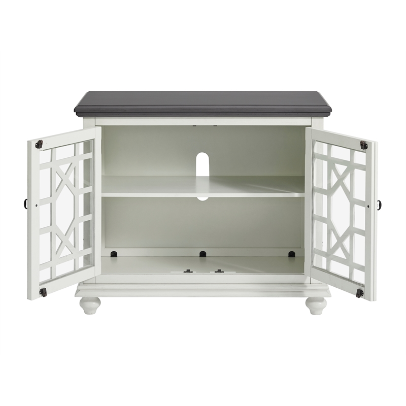 Bowery Hill Traditional Small Spaces TV Stand in White with Gray Top