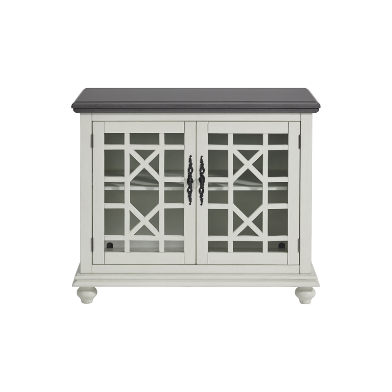 Bowery Hill Traditional Small Spaces TV Stand in White with Gray Top