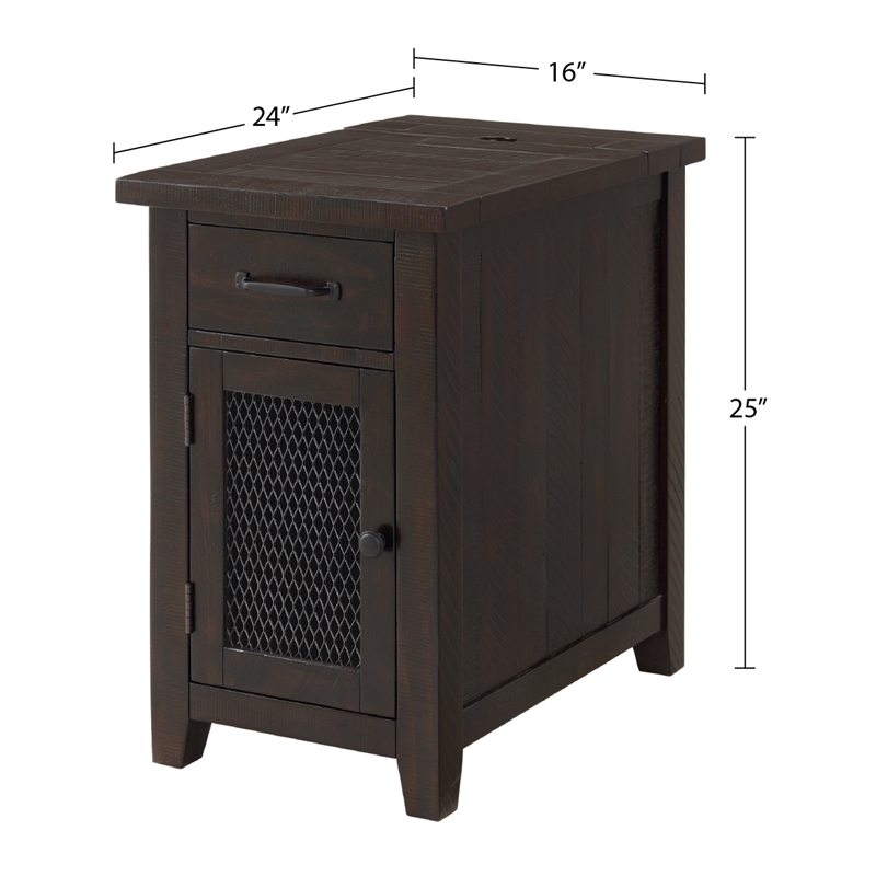 Bowery Hill Farmhouse Solid Wood Chairside Table with Power in Espresso