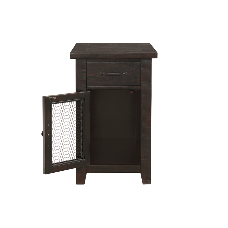 Bowery Hill Farmhouse Solid Wood Chairside Table with Power in Espresso