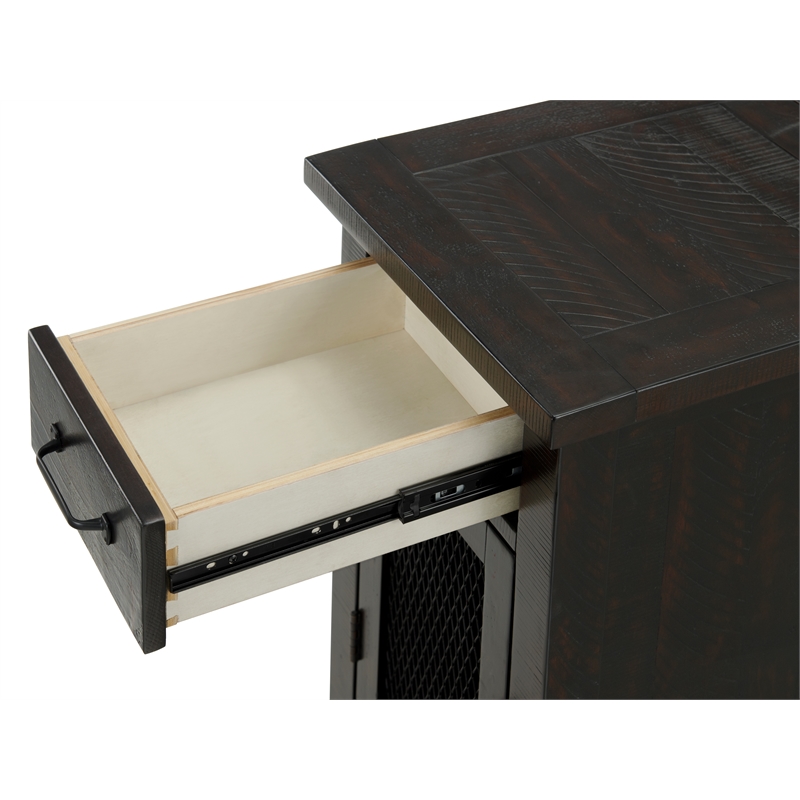 Bowery Hill Farmhouse Solid Wood Chairside Table with Power in Espresso